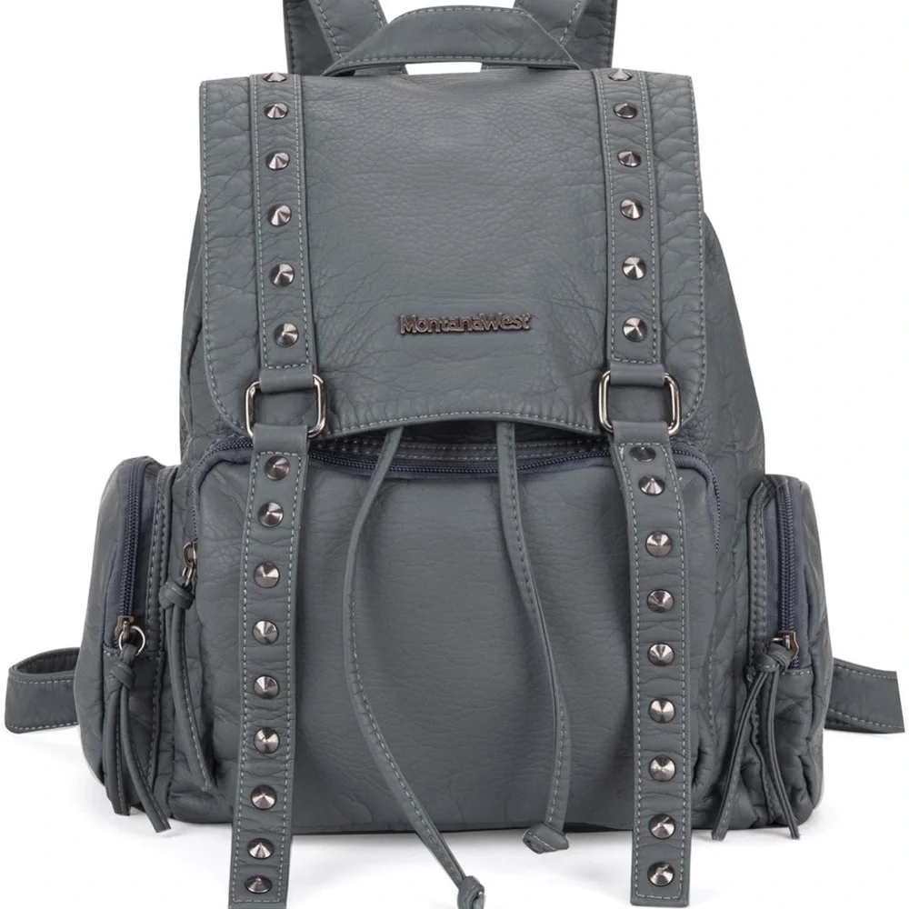 Montana West Gray Edgy Backpack with Metal Studs - Picture 1 of 7